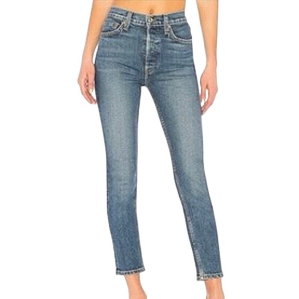 RE/DONE High Rise Ankle Crop Jeans - Mid 70s Wash